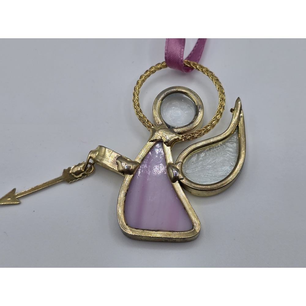 Vintage Christmas Ornament Stained Glass Angel Sun‎ Catcher Pink Arrow - Picture 3 of 6